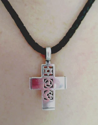 Barry Kieselstein-Cord Sterling Silver World Peace Cross Pendant 17" Black Cord - Image 1 of 4