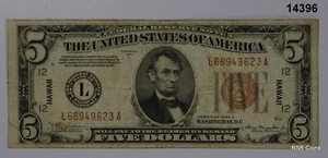 1934 A $5 FEDERAL RESERVE BROWN SEAL HAWAII NOTE FINE+! #14396 - Picture 1 of 2