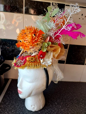 NEW BURLEY ESQ STEAMPUNK PUFFER FISH HAT QUIRKY WITH COSTUME ACCESSORIES MARINE - Image 1 of 4