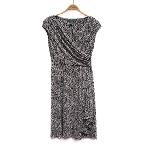 Ralph Lauren Dress 6 Black White Animal Draped Faux Wrap Career Office Feminine - Picture 1 of 6
