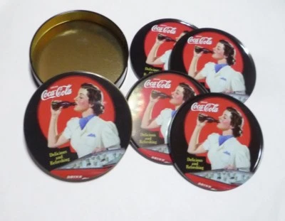 COCA-COLA Coke Limited Edition 4 COASTER SET 2005 DELICIOUS REFRESHING Tin Box - Image 1 of 4