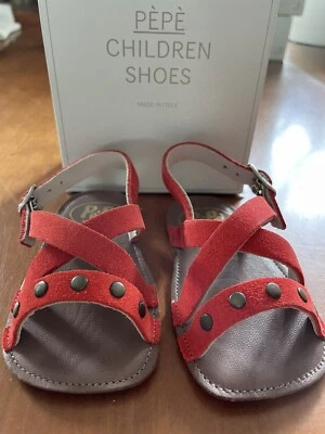 Sandalia Pepe (Italia) Suela de Cuero Suave Gamuza Roja Scamosciato Corallo-3, (EU 18) Foto 1 de 4