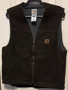 Gilet Carhartt vintage V19 DKB scollo a V foderato in pile zip uomo grande marrone usato in ottime condizioni - Foto 1 di 9