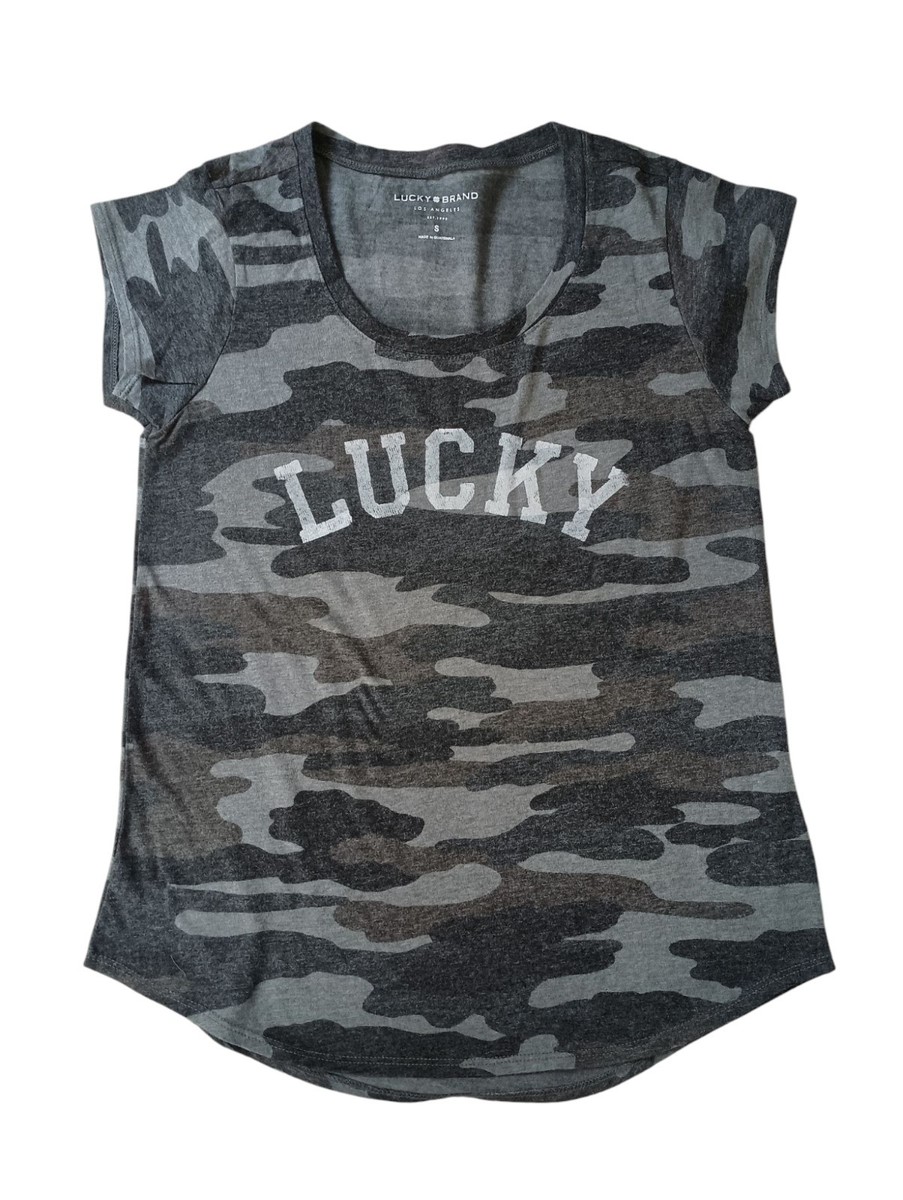 ラッキーブランド Lucky Brand Camo Tee レディース シャツ トップス Green Multi Lucky Brand Women's Camo Burnout Tee Shirt, Blue/Multi, XS