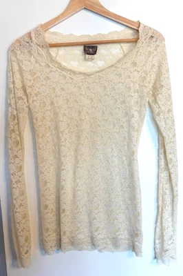 Camisa Free People Intimately Pequeña Marfil Encaje Transparente Manga Larga Top Boho Crema Foto 1 de 4