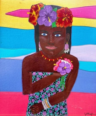 Arte y pintura textil de tela Island Girl Lynne Vantriglia Key West FL original Foto 1 de 4