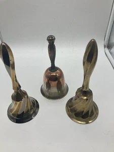3 campane a mano vintage ottone argento rame 7,5" collezione ingrosso lotto di 3 - Foto 1 di 9