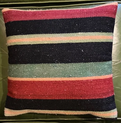 Handmade Jute Throw Kilim Cushion Vintage Jute Rug Pillow (Approx 15" Square) - Image 1 of 4