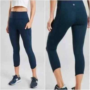 Leggings capri Athleta para mujer para cualquier cosa azul oscuro verde azulado bolsillo talla XS yoga - Imagen 1 de 14