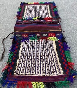 Hand Woven Made Afghan Khurjeen Saddle Bag Wall Hanging Area Rug 3.3 x 1.4 Ft