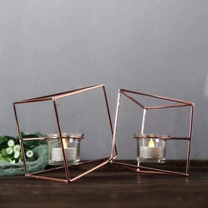 6-Inch tall Jointed Geometric Stand Tealight Votive Glass Candle Holders - Picture 1 of 14
