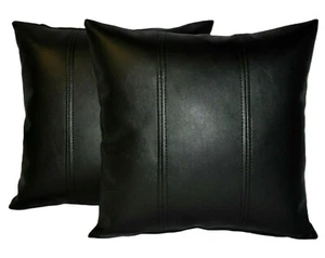 2 Black Stripe Faux Leather Cushions 16" 18" 20" & Inner Filler Pads - Picture 1 of 2
