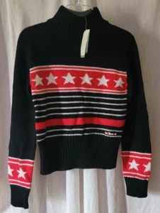 NWT Girls Ellesse Sweater Size 12 Woolmark Pure Merino Wool Black Stars Stripes - Picture 1 of 6
