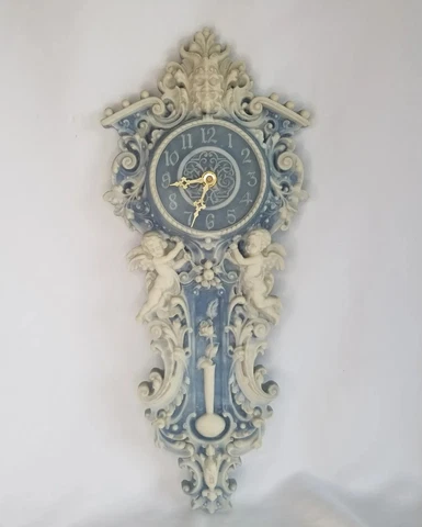 Vintage Incolay Stone God Of Wind & Cherub Hanging Clock Blue Cream RARE Tested Cover