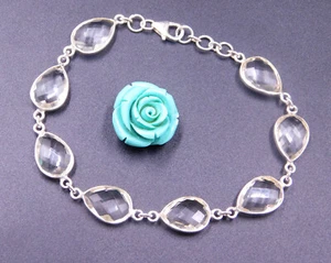 10.6 Gm 925 Sterling Silver Crystal Briolette Cut Gemstone Bracelet Size 8.3" in - Picture 1 of 3