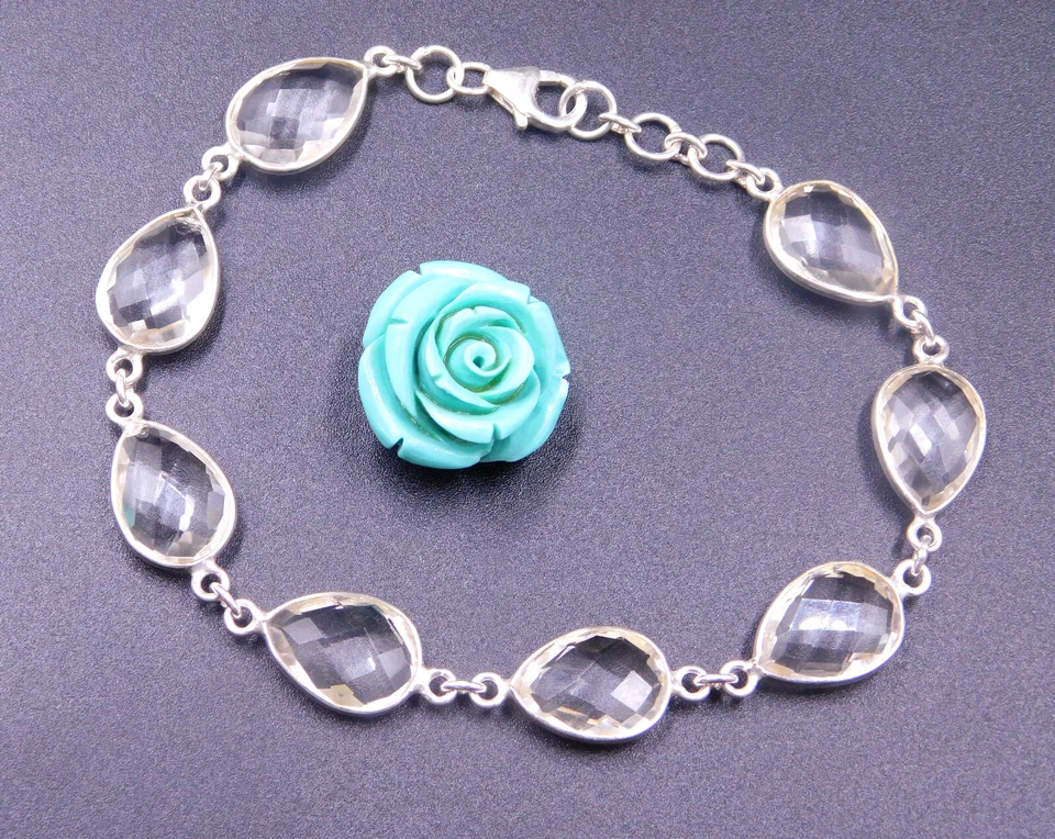 10.6 Gm 925 Sterling Silver Crystal Briolette Cut Gemstone Bracelet Size 8.3" in - Image 1 of 3