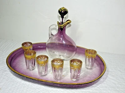 Service liqueur verre émaillé or carafe Saint louis Baccarat Legras cristal ? - Photo 1/4
