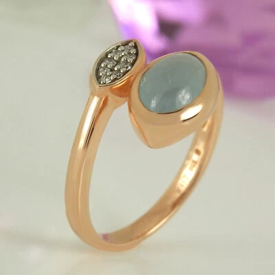 Ring 585 Rotgold 14K 1 Aquamarin Cabochon 1,50 ct 8 Diamanten 0,06 ct Gr. 56 NEU - Bild 1 von 4