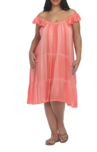 Raviya Pigment-Wash Off-The-Shoulder Dress Cover-Up Coral Plus Size 3X 3788 - Picture 1 of 1