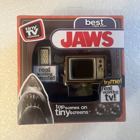 NEW Tiny TV Classics JAWS Edition (Best Clips) Real Working Mini Television NIB Cover
