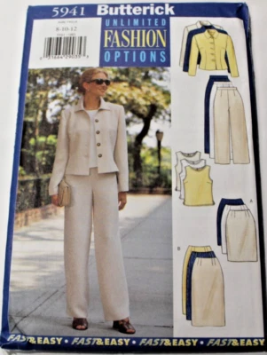 Butterick 5941 Misses Jacket Top Skirt & Pants Sewing Pattern 8-10-12 Fast Easy - Image 1 of 2