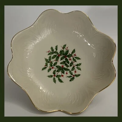 Lenox Special Holly Berry Bowl 71/4” Tazón para servir con borde elegante - Hecho en EE. UU. - NUEVO SIN ETIQUETAS Foto 1 de 4