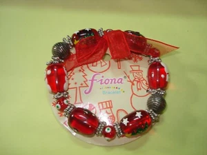MURANO BEADS tree/Gingerbread man/snoMan CHRISTMAS STRETCHED BRACELET New - Picture 1 of 4