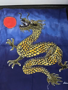 Vintage Sonne und Drachenblau indonesisches Batik-Panel signiert - Bild 1 von 10