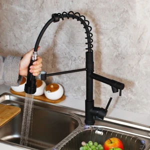 Grifo extraíble para fregadero de cocina negro mate mezclador giratorio bidireccional grifos de arco orificio único - Imagen 1 de 10