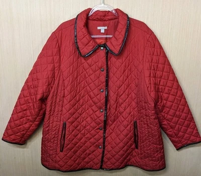 Chaqueta acolchada roja Woman Within para mujer talla 28 abrigo de granero bolsillos con cierre a presión Foto 1 de 4