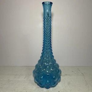 Botella de vino Empoli Genie de vidrio azul sin tapón MCM burbujas Hobnail vintage - Imagen 1 de 7