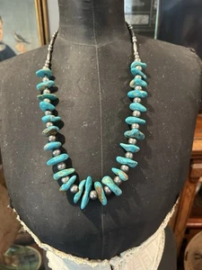 Authentic Native American 1930’s Turquoise and sterling silver necklace 150 Gr - Picture 1 of 11