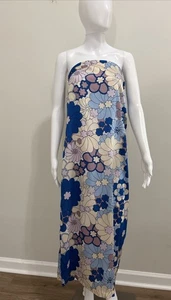Zara Blue Pink Ivory Floral Strapless Midi / Maxi Dress Sz M - Picture 1 of 9