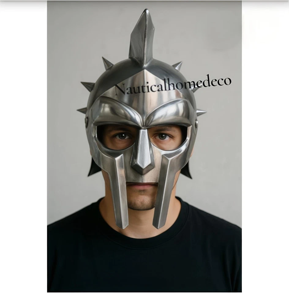 角斗士马克西姆斯头盔罗马战士盔甲中世纪斯巴达手工头盔 — 第 1/1 张图片