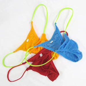 K205 D K2055 Mens Micro Pouch Smallest Bikini String Thong Eyelet Sport Tricot - Picture 1 of 25