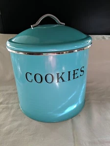 Vintage Metal Cookie Jar w/ Airtight Lid - Turquoise  - Picture 1 of 2