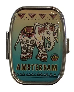 Amsterdam Metall Fach verspiegelt Pillendose tätowiert Elefant Design Neu!! - Bild 1 von 4