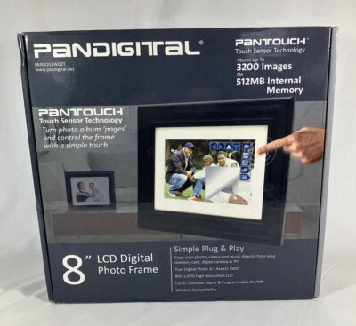 Pandigital 8" LCD Digital Photo Frame Picture PAN8002W02T holds 3200 Photos - Image 1 of 4