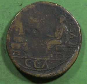 Roman Provincial ae27 Bronze Tiberius Caesaraugusta Nero & Drusus Seated @0807 - Picture 1 of 3