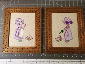 Paar Vintage Applikationen violett Sonnenhaube Sue Girl individuell gerahmtes Bild Wandbild - Bild 1 von 6