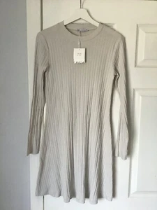 ZARA gorgeous stone ribbed cotton long sleeve dress - Medium - BNWT New - Picture 1 of 3