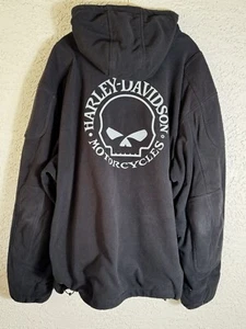 Harley Davidson Jacket XL Black Reflective Willie G Skull Hooded Fleece *FLAW* - Picture 1 of 13