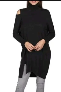 Love Token Sweater Womens Black Frank Cold Shoulder Oversized Dress Size XS - Picture 1 of 14