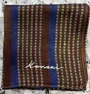 CLASSIC ART MAN HANDKERCHIEF COTTON POCKET SQUARE 18" BROWN & BLUE DOTS STRIPED - Picture 1 of 3
