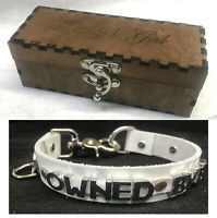 Details about  / Leather Lockable Collar w//custom wood personally engraved gift box