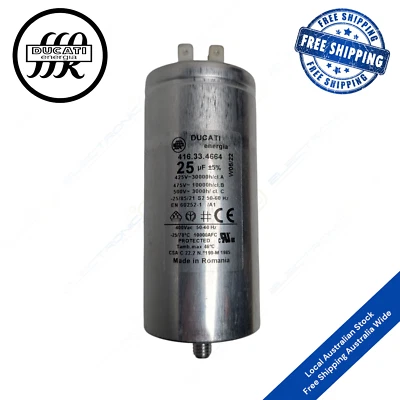Ducati 25uF Run Capacitor S2 500V Aluminium Motor Run/Start Premium Grade - image 1 of 3