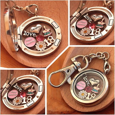 BIRTHDAY Gift  Floating Memory Locket keyring -30th 40th 50th  - Image 1 of 3