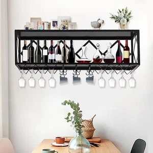 Wall-Mounted Wine Racks & Bottle Holders 2-Tier Metal Rack Home Bar Decor 120CM - Picture 1 of 12