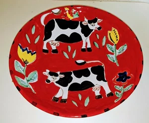 COWS ~ Chicken Flowers * 13" PASTA SALAD BOWL * Handpainted ITALY Cellar Macy's - Picture 1 of 7