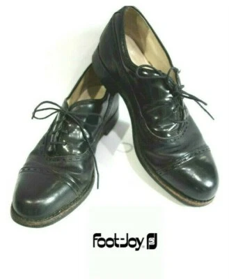 LADIES VINTAGE CLASSIC FOOTJOY BLACK LEATHER GOLF LEATHER OXFORDS SHOES SPIKES 7 - Image 1 of 4
